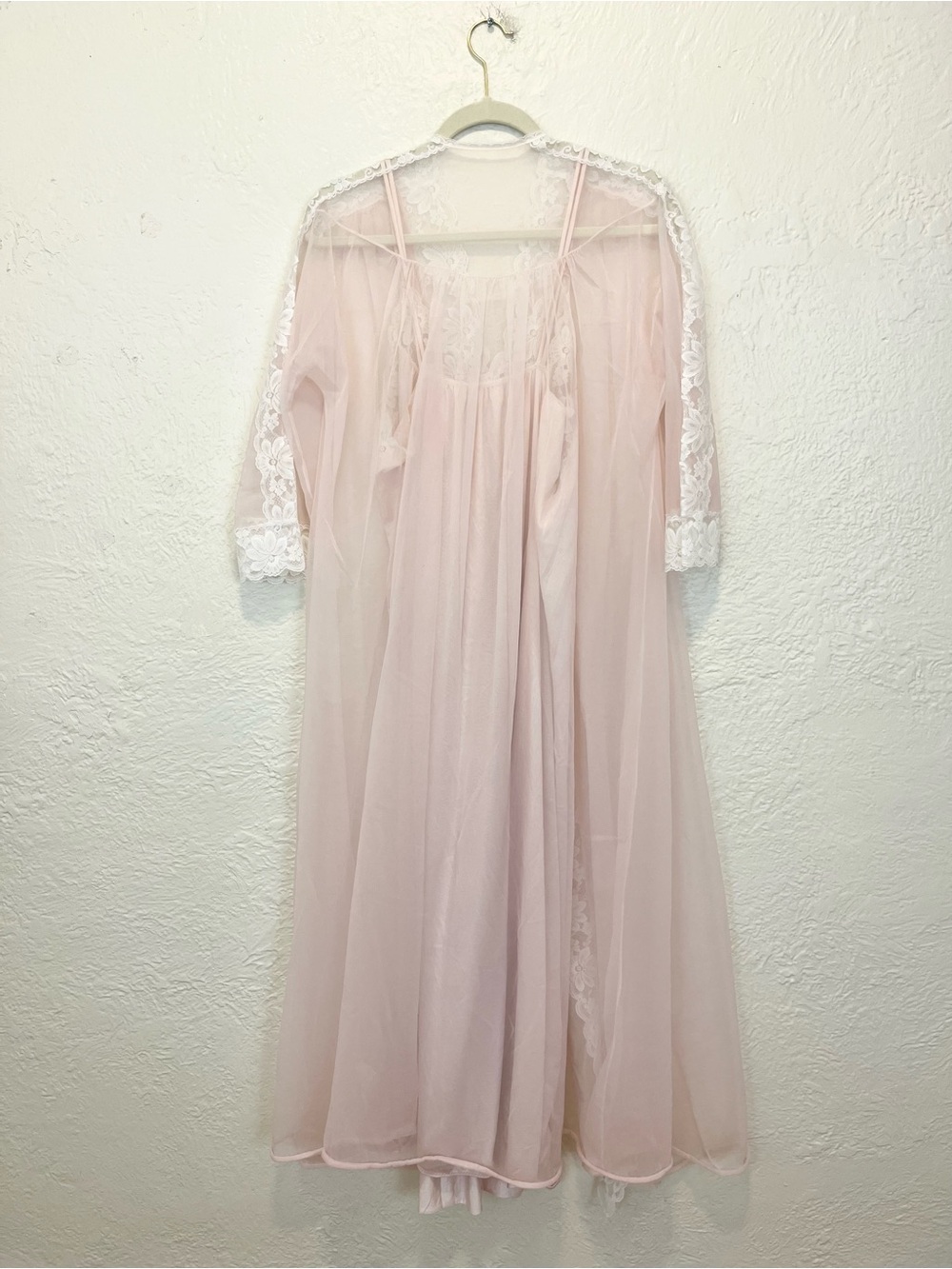 Val Mode Vintage Peignoir Set Nightgown Robe Light Pink White Lace Trim Small S - Picture 5 of 15